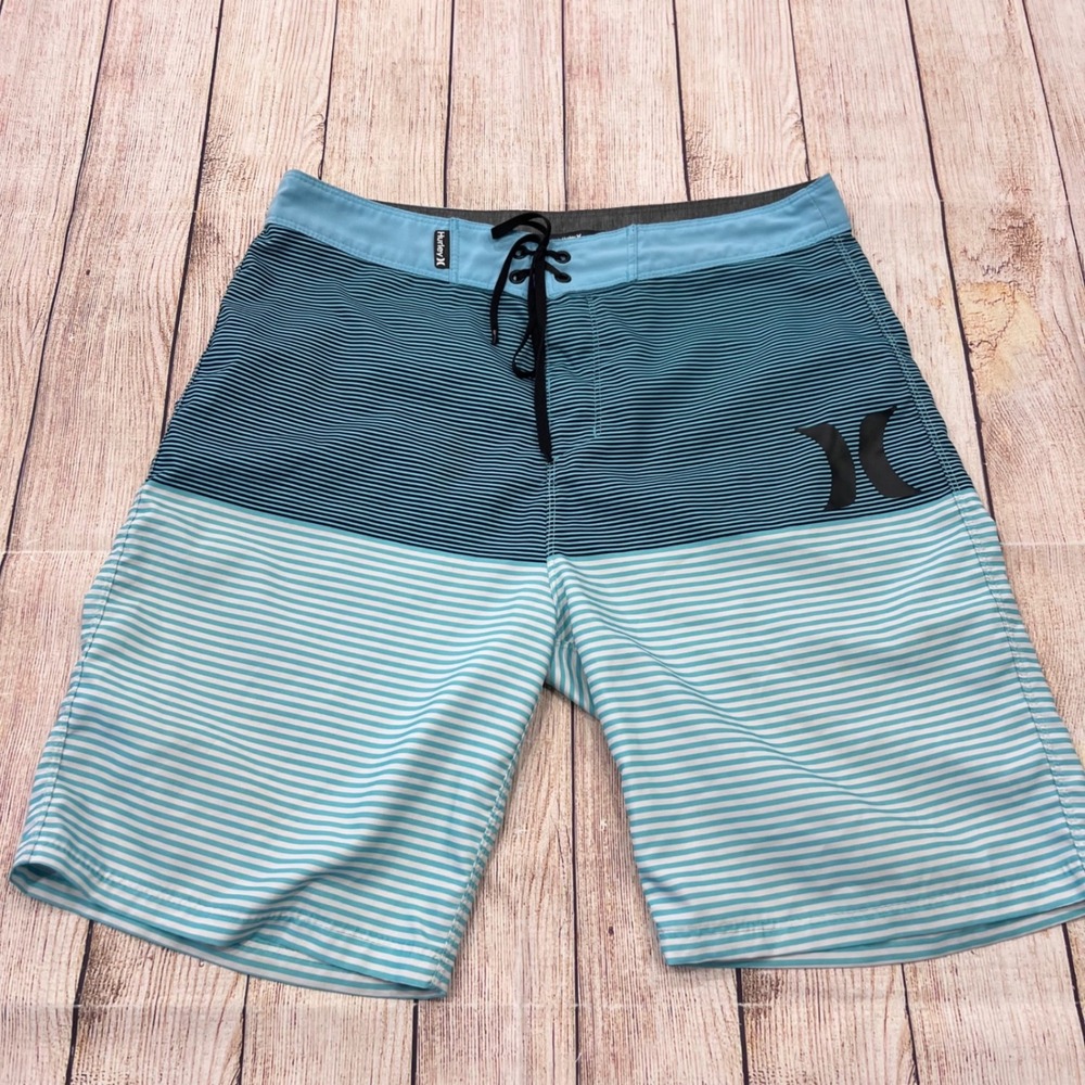 Hurley Phantom Mens Striped Board Shorts Blue White Size 30
